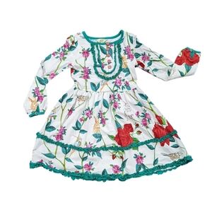 Matilda Jane Woodland Wonders White Pink Red Teal Green Rabbit Girls Dress 6